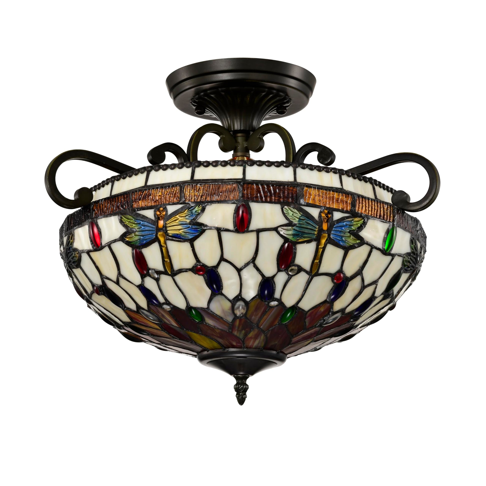 BELOFAY Dragon Tiffany Ceiling Light Stained Glass Art Deco Handmade Uplighter Shade Ceiling Lights for Living Room, Bedroom, Dining Room and Kitchen