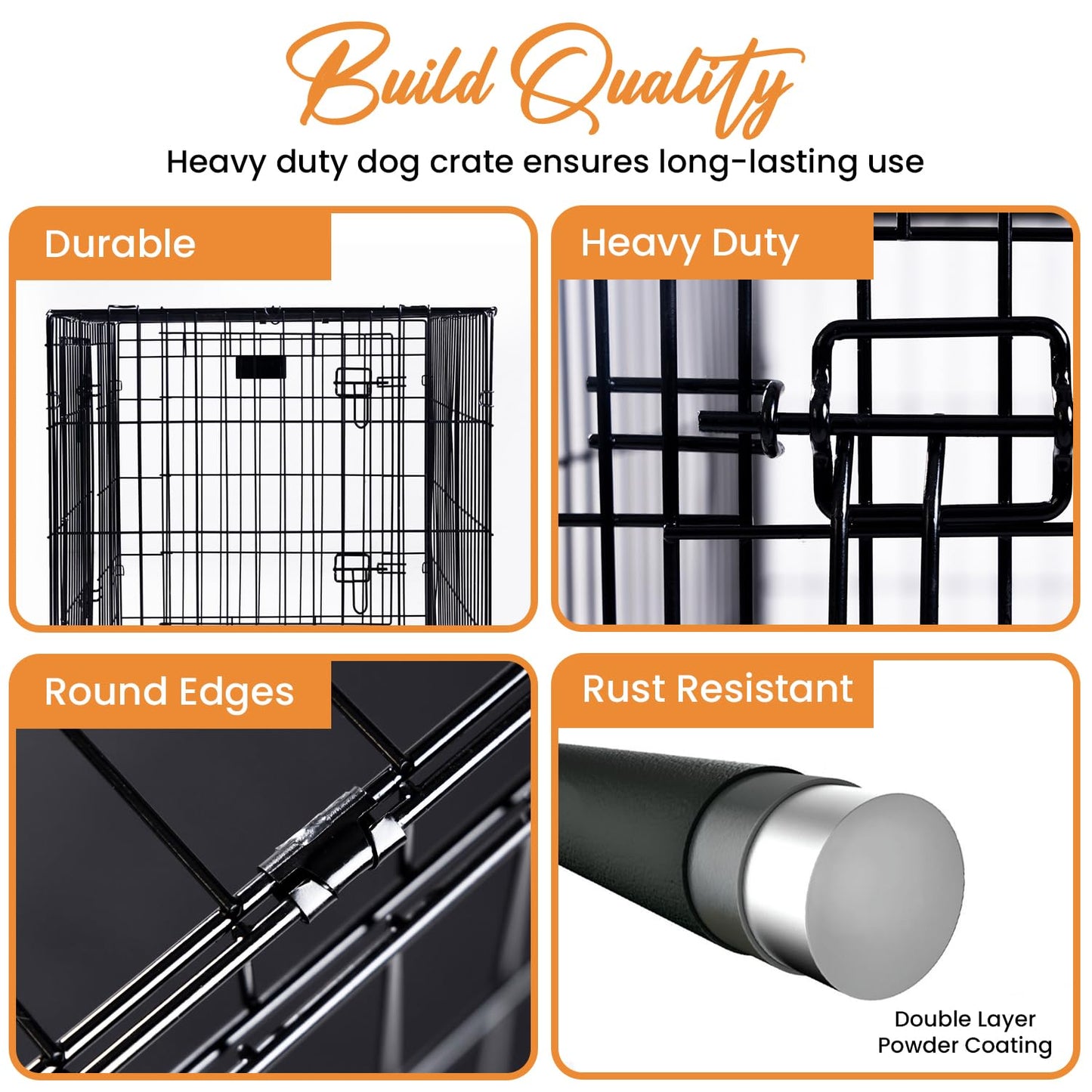 BELOFAY Dog Crate | Dog Cage Heavy Duty | Collapsible Metal Frame with Dual Access Doors, Chew-Resistant Removable Base Tray, Sliding Lock & Carry Handle – Ideal for Puppy Training & Travel