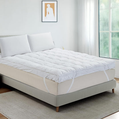 Dual-Layer Single Mattress Topper | 14cm Extra Thick Mattress Topper with 100% Polyester Filling & Breathable Microfiber Top | Elastic Strap Fit | Hypoallergenic, Machine Washable