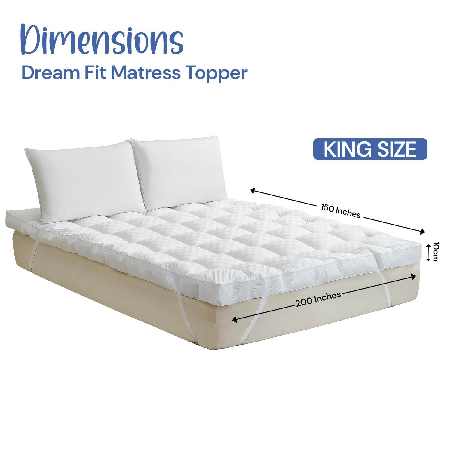 Dream Fit Mattress Topper | 10cm Extra Thick Mattress Topper with Breathable Mesh Gusset | 100% Cotton Top | 1400GSM Polyester Fill | Hypoallergenic & Machine Washable