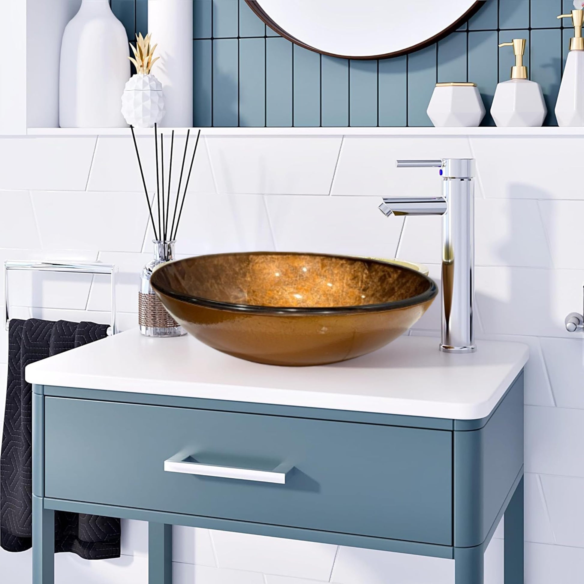 BELOFAY Oval Modern Copper Glass Bowl Bathroom Counter Top Sink