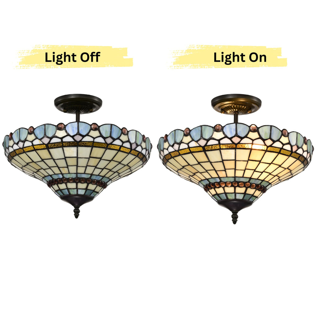 BELOFAY Peacock Tiffany Ceiling Light Stained Glass Art Deco Handmade Uplighter Shade Ceiling Lights for Living Room, Bedroom, Dining Room and Kitchen