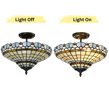 BELOFAY Peacock Tiffany Ceiling Light Stained Glass Art Deco Handmade Uplighter Shade Ceiling Lights for Living Room, Bedroom, Dining Room and Kitchen