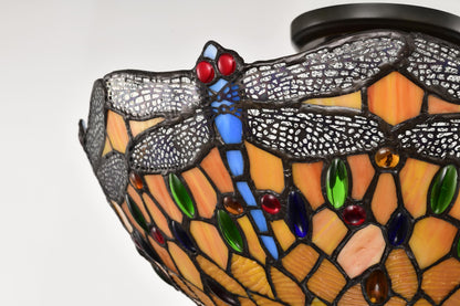 BELOFAY Dragonfly Tiffany Ceiling Light Stained Glass Art Deco Handmade Uplighter Shade Ceiling Lights for Living Room, Bedroom, Dining Room and Kitchen