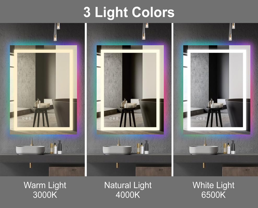 BELOFAY Alta Rectangle Bathroom LED Mirror with Dimmable Lights, Anti-fog, Shatter-Proof Tempered Glass