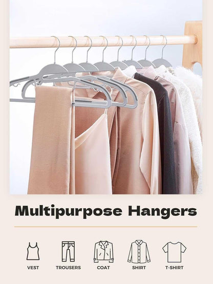 Belofay Non-Slip Heavy Duty White Plastic Coat Hangers, Adult Size, Easy Slide Design, Flexible, Durable, Non-Slip Rubber Pads