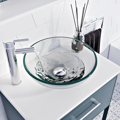 BELOFAY Round Modern Clear Glass Bowl Bathroom Counter Top Sink