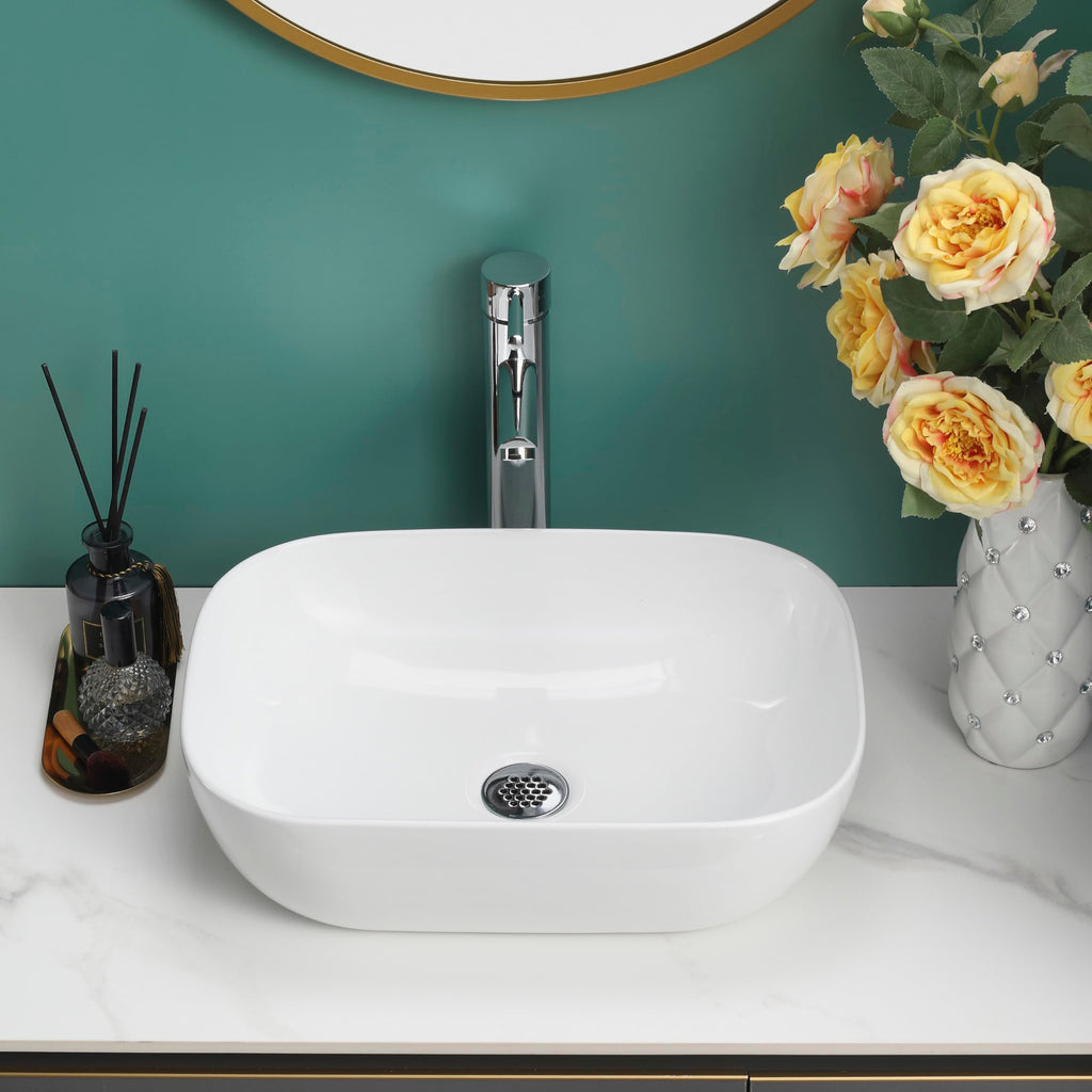 BELOFAY Nuvra Oval Modern White Bathroom Counter Top Sink