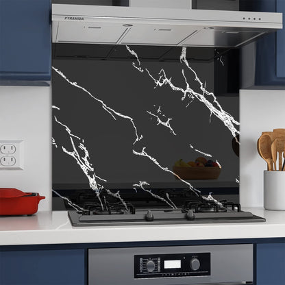 BELOFAY Black Marble Tempered Glass Splashback for Kitchen with 6mm Toughened Glass (ADHESIVE INCLUDED)