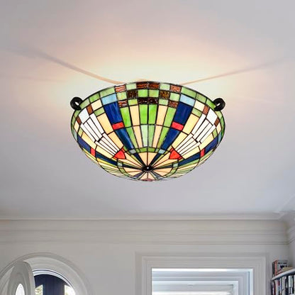 BELOFAY Semi Flush Tiffany Ceiling Light Stained Glass Art Deco Handmade Uplighter Shade Ceiling Lights for Living Room, Bedroom, Dining Room and Kitchen