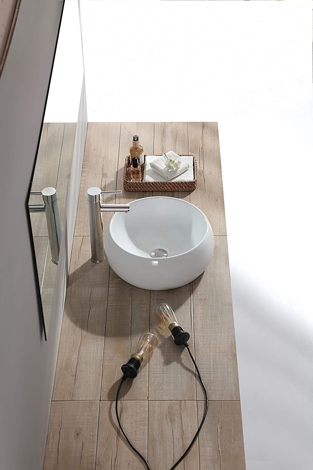 BELOFAY Virelli Round Modern White Bathroom Counter Top Sink