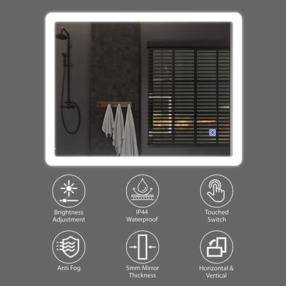 BELOFAY Atlanta Rectangle Bathroom LED Mirror with Dimmable Lights, Anti-fog, Shatter-Proof Tempered Glass