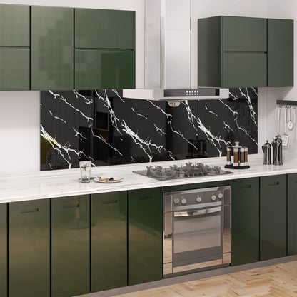 BELOFAY Black Marble Tempered Glass Splashback for Kitchen with 6mm Toughened Glass (ADHESIVE INCLUDED)
