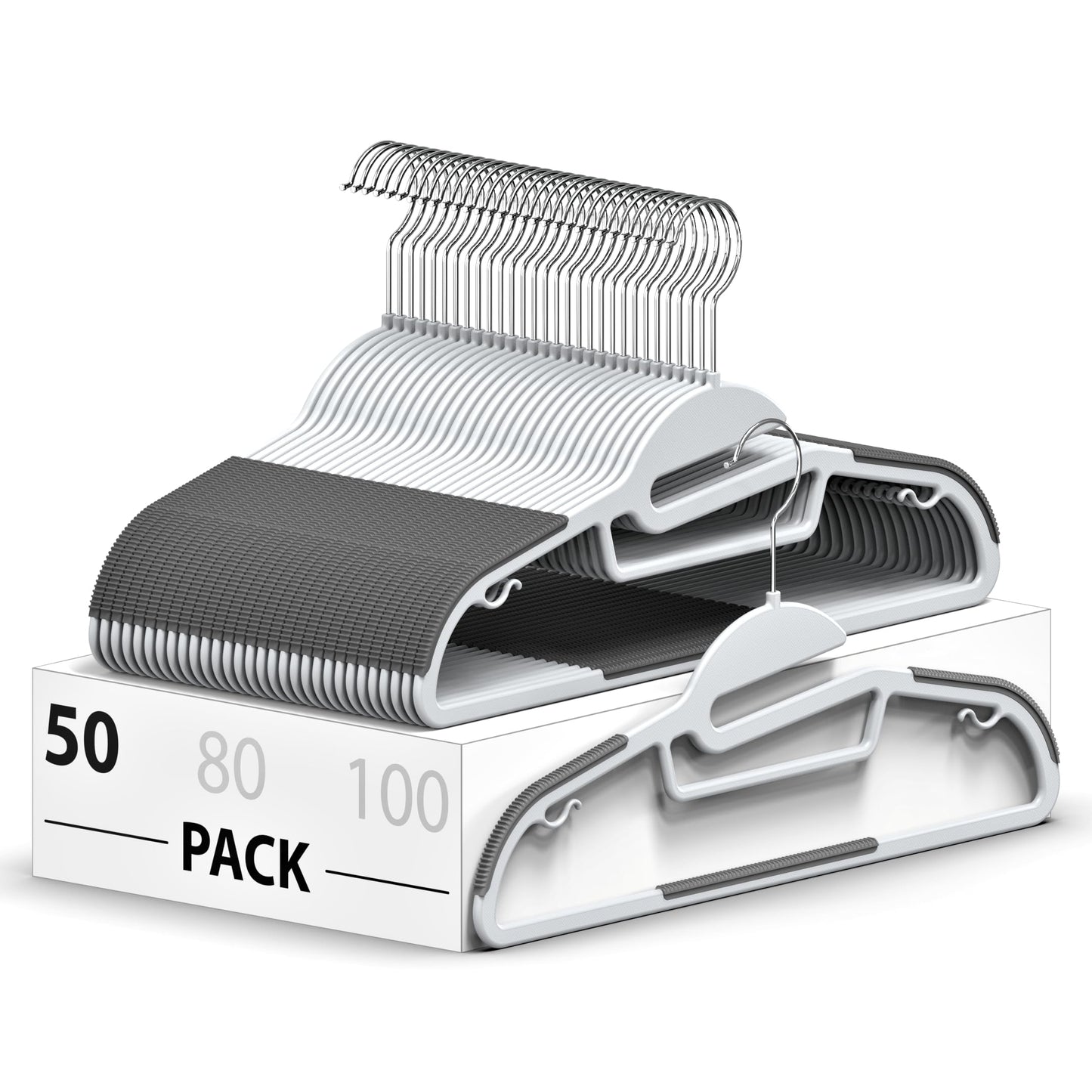 Belofay Non-Slip Heavy Duty White Plastic Coat Hangers, Adult Size, Easy Slide Design, Flexible, Durable, Non-Slip Rubber Pads