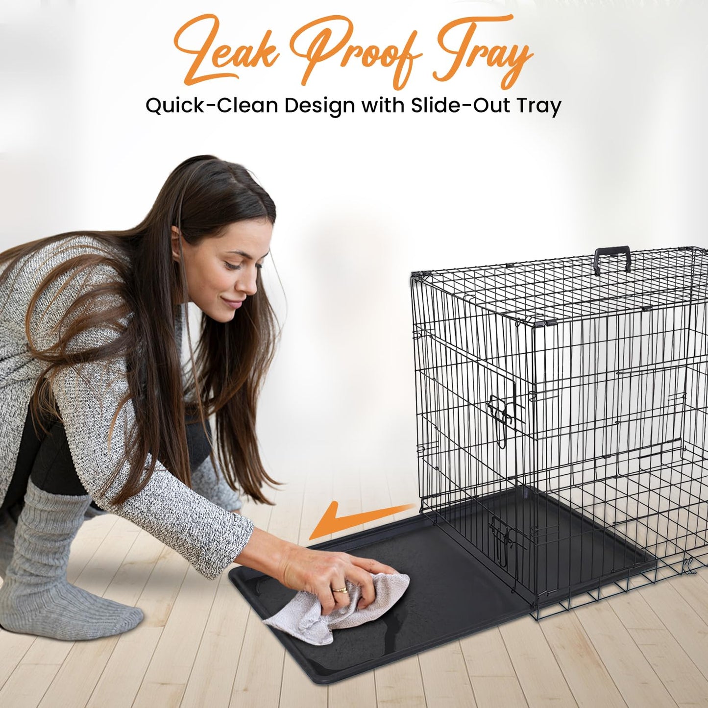 BELOFAY Dog Crate | Dog Cage Heavy Duty | Collapsible Metal Frame with Dual Access Doors, Chew-Resistant Removable Base Tray, Sliding Lock & Carry Handle – Ideal for Puppy Training & Travel