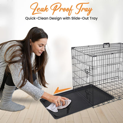 BELOFAY Dog Crate | Dog Cage Heavy Duty | Collapsible Metal Frame with Dual Access Doors, Chew-Resistant Removable Base Tray, Sliding Lock & Carry Handle – Ideal for Puppy Training & Travel