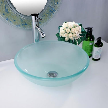 BELOFAY Round Modern Frosted Glass Bowl Bathroom Counter Top Sink