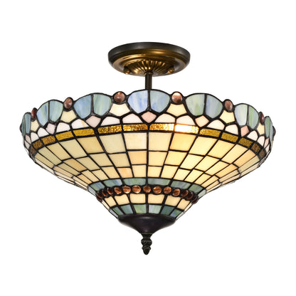 BELOFAY Peacock Tiffany Ceiling Light Stained Glass Art Deco Handmade Uplighter Shade Ceiling Lights for Living Room, Bedroom, Dining Room and Kitchen