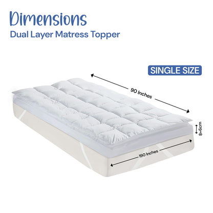Dual-Layer Single Mattress Topper | 14cm Extra Thick Mattress Topper with 100% Polyester Filling & Breathable Microfiber Top | Elastic Strap Fit | Hypoallergenic, Machine Washable
