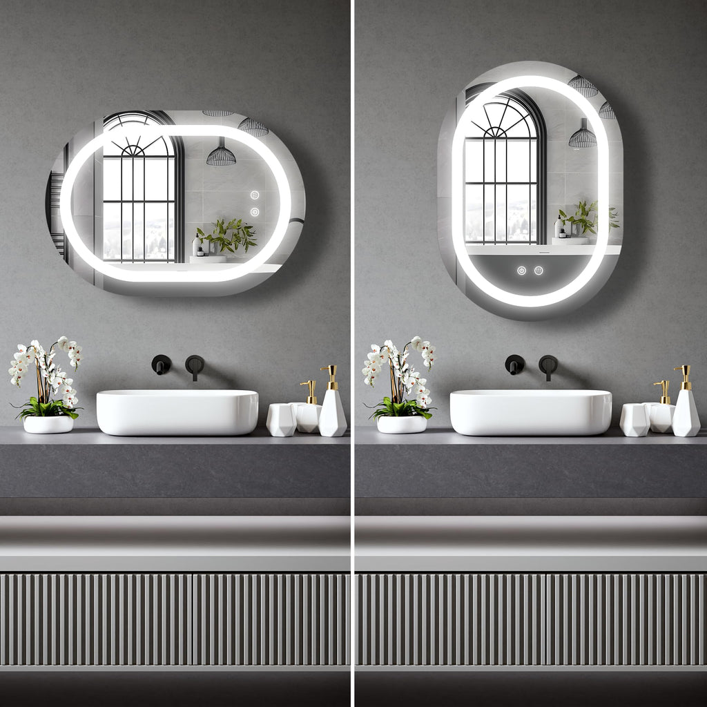 BELOFAY Ava Oval Bathroom LED Mirror with Dimmable Lights, Anti-fog, Shatter-Proof Tempered Glass