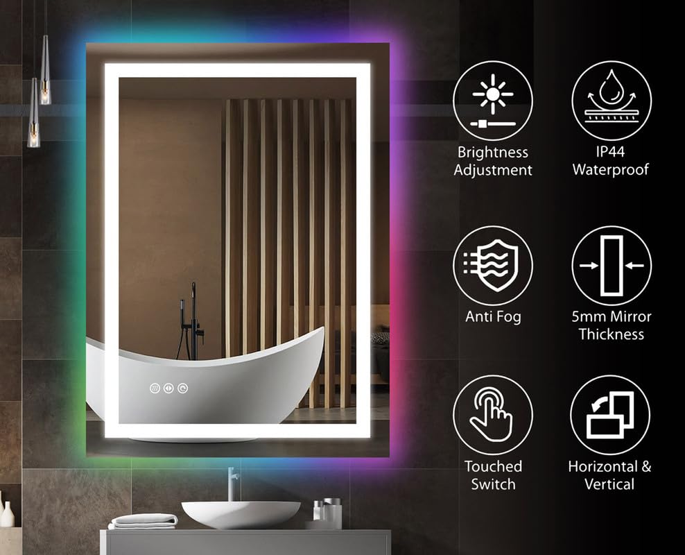 BELOFAY Alta Rectangle Bathroom LED Mirror with Dimmable Lights, Anti-fog, Shatter-Proof Tempered Glass
