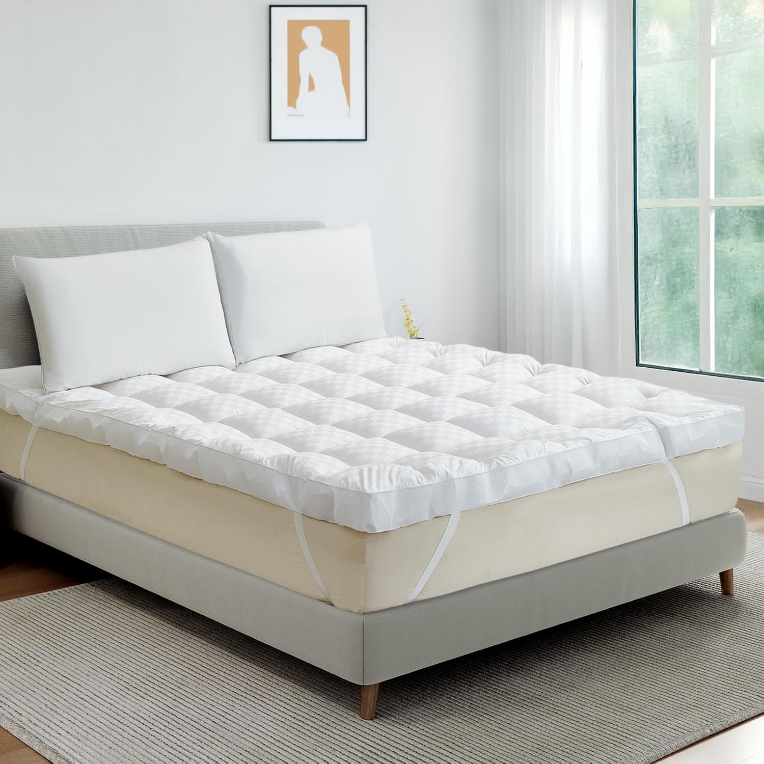 Dream Fit Mattress Topper | 10cm Extra Thick Mattress Topper with Breathable Mesh Gusset | 100% Cotton Top | 1400GSM Polyester Fill | Hypoallergenic & Machine Washable