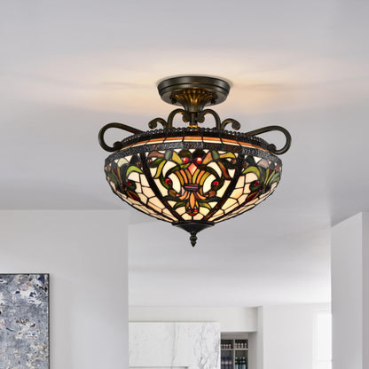 BELOFAY Art Deco Tiffany Ceiling Light Stained Glass Art Deco Handmade Uplighter Shade Ceiling Lights for Living Room, Bedroom, Dining Room and Kitchen