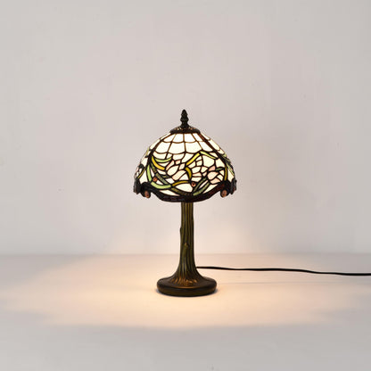 BELOFAY Elegant Floral Tiffany Stained Glass Bedside Lamp – Handmade Vintage, 8" Shade Diameter x 13" Stand Height