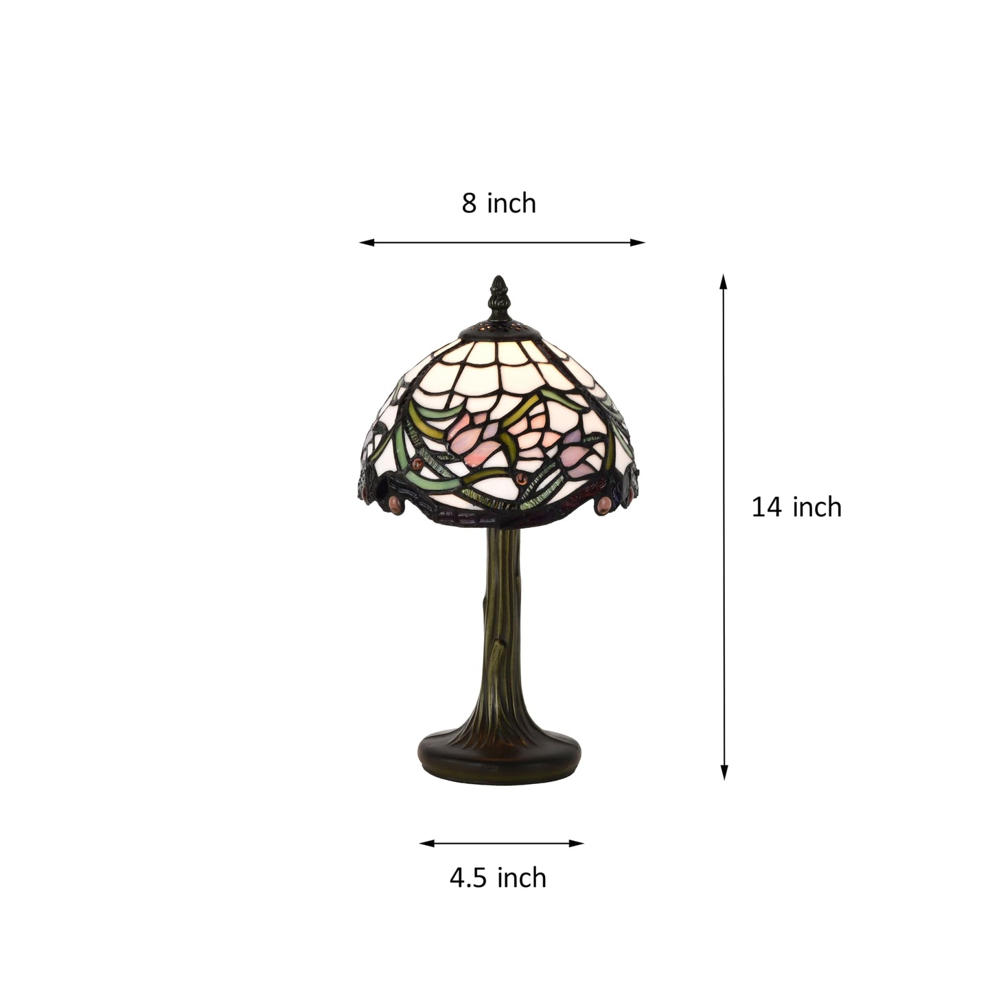 BELOFAY Elegant Floral Tiffany Stained Glass Bedside Lamp – Handmade Vintage, 8" Shade Diameter x 13" Stand Height