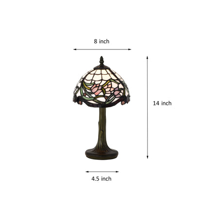 BELOFAY Elegant Floral Tiffany Stained Glass Bedside Lamp – Handmade Vintage, 8" Shade Diameter x 13" Stand Height