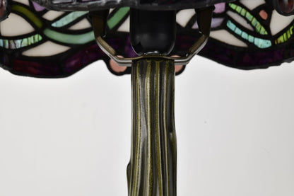 BELOFAY Elegant Floral Tiffany Stained Glass Bedside Lamp – Handmade Vintage, 8" Shade Diameter x 13" Stand Height